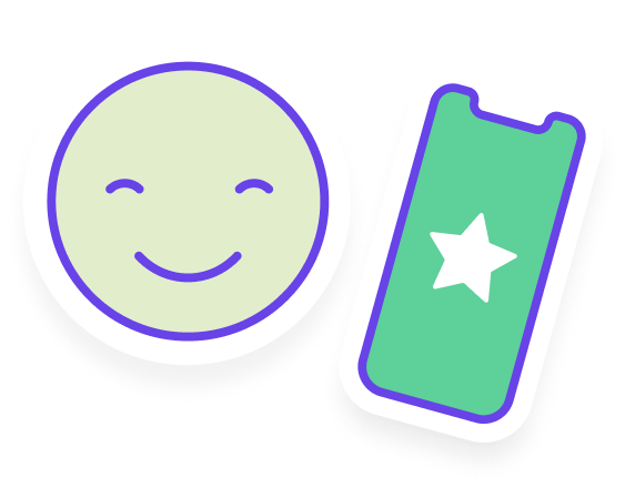 An illustration of a smiley face next to a smart phone.
