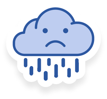 An illustration of a rain cloud with a sad face on it.