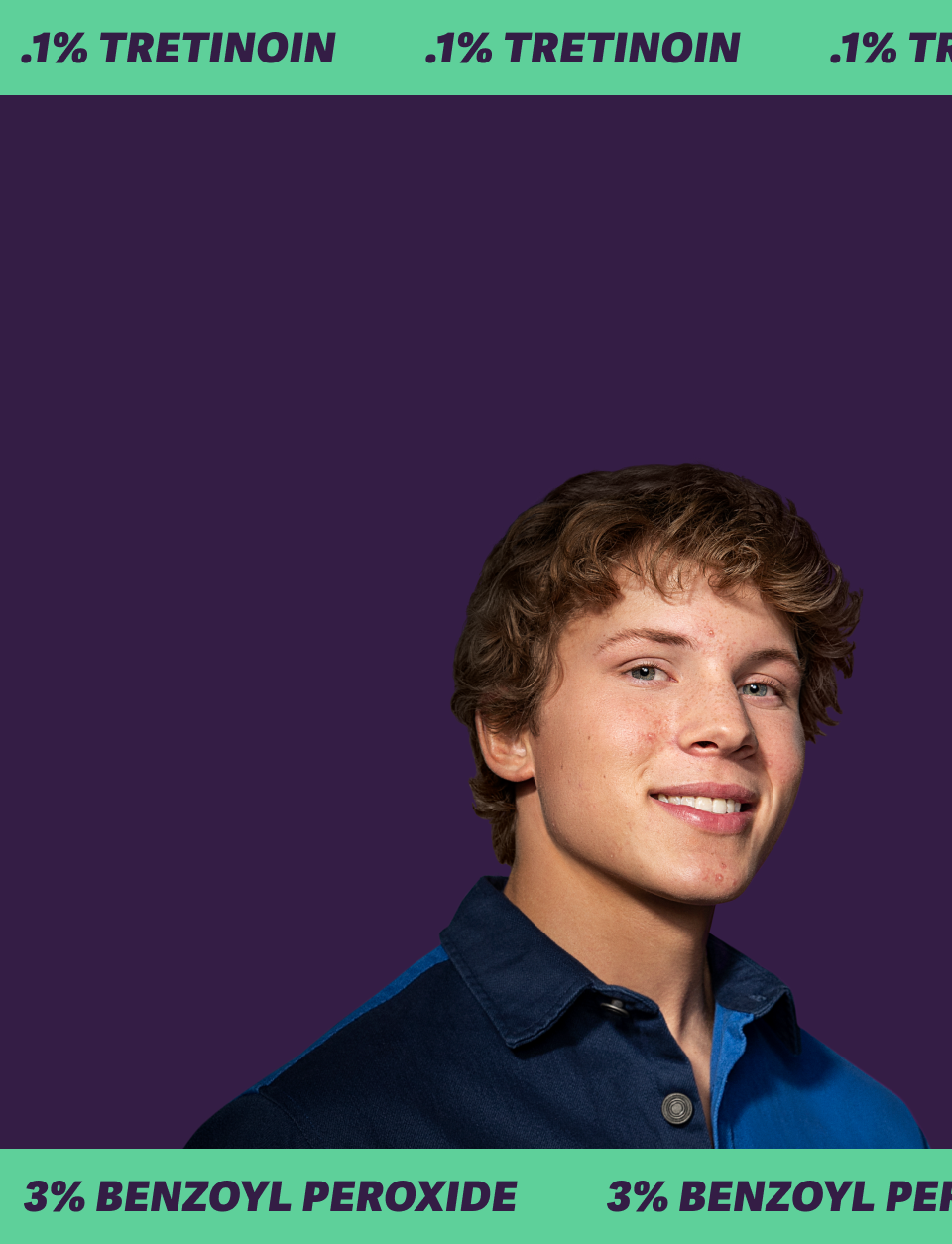 Close up of older male teenager with visible acne.